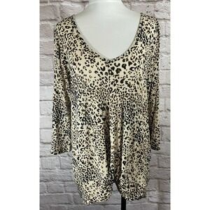 W5‎ Anthropologie Thin Sweater SZ L Knot Design Animal Print Stretch Shirt